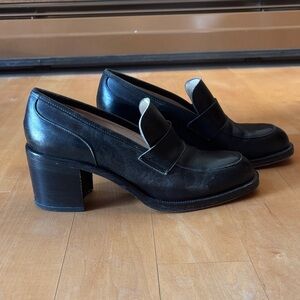 Classic Black Leather Loafers with Chunky Heel